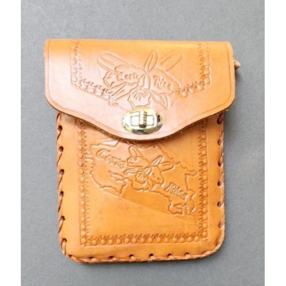 Tooled Costa Rica Coin Purse Passport Pouch Small Shoulder Leather Bag Souvenir - Picture 14 of 14